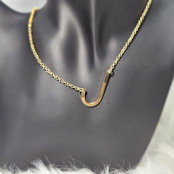 Monogram Necklace Initial Letter J Upper Case Block Side Pendant Gold Tone - Picture 1 of 8